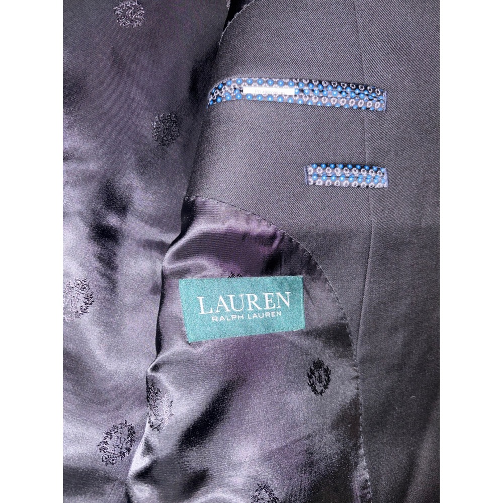 Lauren Ralph Lauren Mens Black Wool Blend 2-Button Blazer Jacket 48L Long - Picture 2 of 8